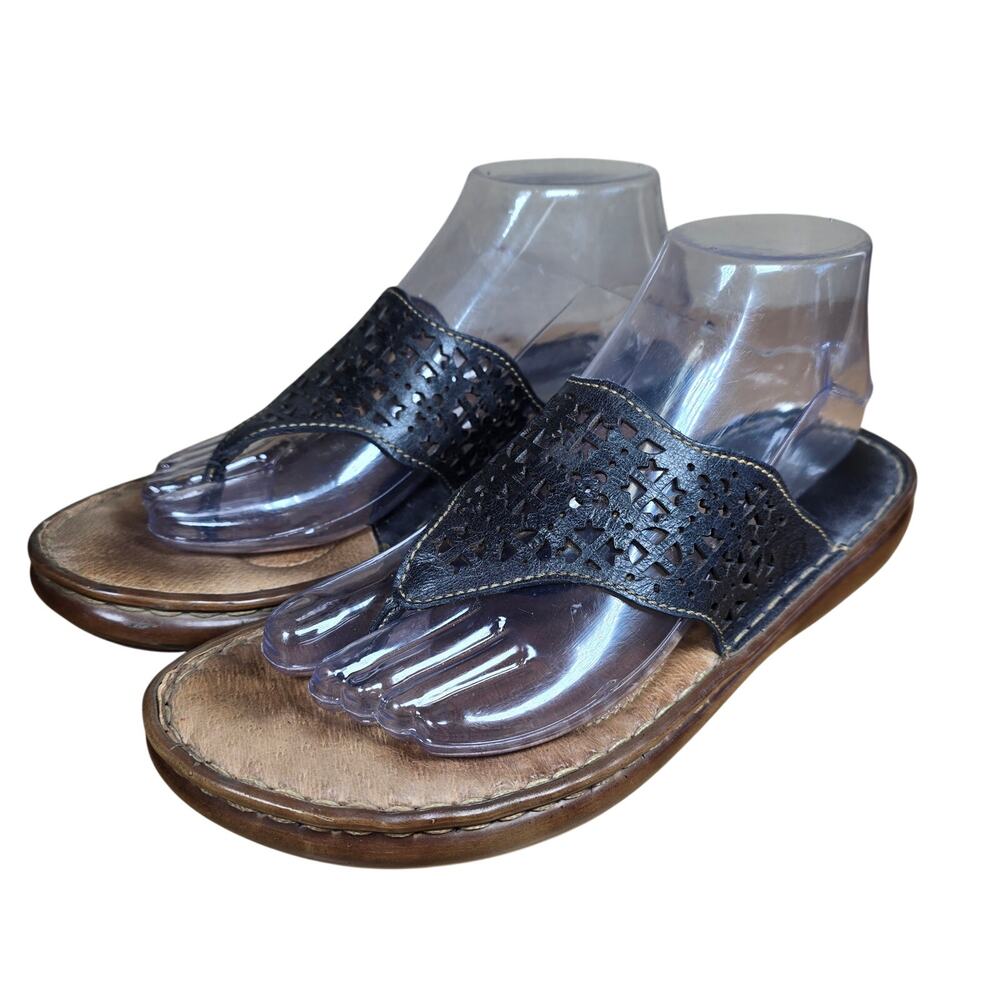 Born Womens Thong Sandal Black Leather Lace Design Leather Insole Arch Support 8 - Picture 2 of 9